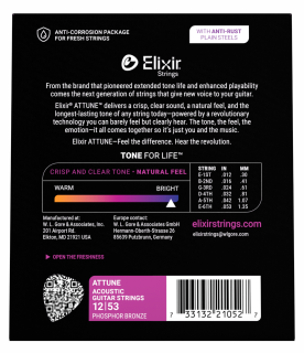 ATTUNE Phosphor Bronze Acoustic Guitar Strings, Light 12-53