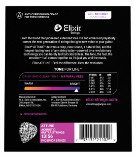 ATTUNE Phosphor Bronze Acoustic Guitar Strings, Light 13-56