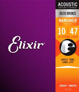 Elixir E11152 12 String Acoustic Guitar Strings - Light - 10-47
