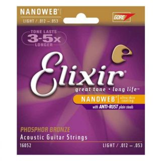 Elixir E16052 Phosphor Bronze Nanoweb Light, 12-53