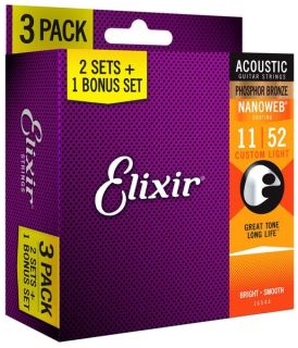 Elixir Phosphor Bronze Acoustic Nanoweb, 11 - 52 (3 SETS) E16544