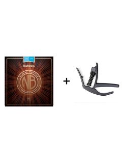 D'Addario NB1253 Nickel Bronze Strings & Planet Waves NS Artist Capo Bundle 