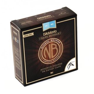 D'Addario NB1253 Nickel Bronze Strings & Planet Waves NS Artist Capo Bundle 