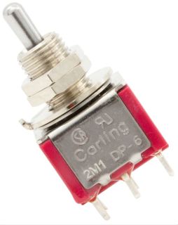 Mini Toggle Switch, DPDT, 3 Position, Lugs, Short Bat