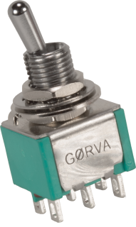 Mini Toggle, DPDT, 3 Position, Solder Lugs, Medium Bat