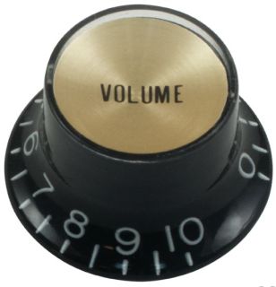 Top Hat Volume Knob Black with Silver Cap, Gibson Style