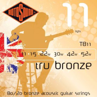 Rotosound Tru Bronze TB11 Brass Alloy Acoustic Guitar Strings, 11-52