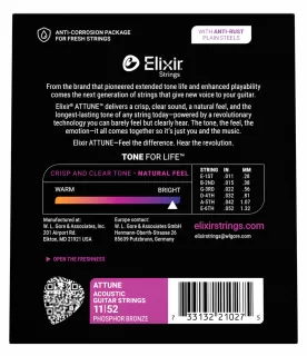 ATTUNE Phosphor Bronze Acoustic Guitar Strings, Custom Light 11-52