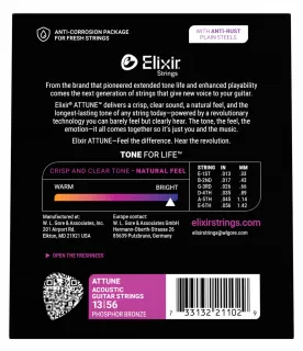 ATTUNE Phosphor Bronze Acoustic Guitar Strings, Light 13-56
