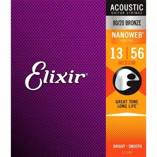 Elixir E11102 80/20 Bronze Acoustic Strings, Medium 13-56