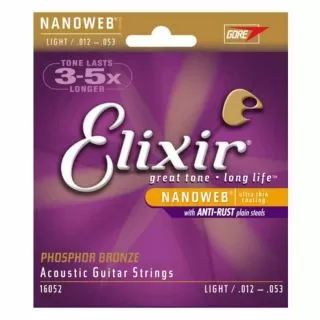 Elixir E16052 Phosphor Bronze Nanoweb Light, 12-53