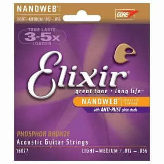 Elixir E16077 Phosphor Bronze Nanoweb Medium Light, 12-56