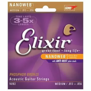 Elixir E16102 Phosphor Bronze Nanoweb Medium, 13-56