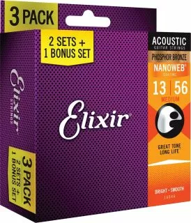 Elixir Phosphor Bronze Nanoweb Medium 13-56 3 PACK (E16546)