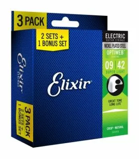 Elixir Optiweb Electric, Super Light, 3 PACK, 9-42 (16550)