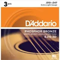 D'Addario  EJ15-3D 3 Pack Phosphor Bronze Extra Light 10-47