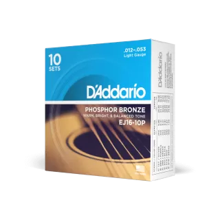 D'Addario's EJ16-10P - Phosphor Bronze, Light, 12-53 (10 Pack)