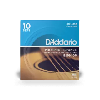 D'Addario's EJ16-10P - Phosphor Bronze, Light, 12-53 (10 Pack)
