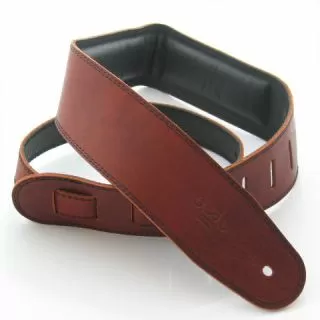 Guitar Strap Leather,  2.5" Padded Garment Maroon/Black