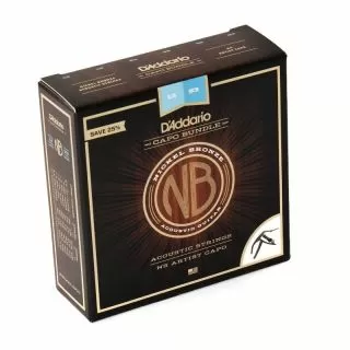 D'Addario NB1253 Nickel Bronze Strings & Planet Waves NS Artist Capo Bundle 