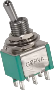 Mini Toggle, DPDT, 3 Position, Solder Lugs, Medium Bat