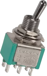 Mini Toggle, DPDT, 3 Position, Solder Lugs, Medium Bat
