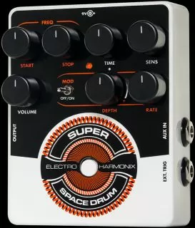 Electro Harmonix Super Space Drum Analog Drum Synthesizer  A faithful reissue of the cult-classic released in 1979, the SSD uses analog synthesis techniques to create mind-blowing sounds ranging from deep kicks to high toms to sci-fi drums. Trigger it fro